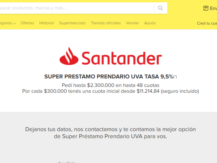 Financiamiento prendario automotor de Santander  y Mercado Libre